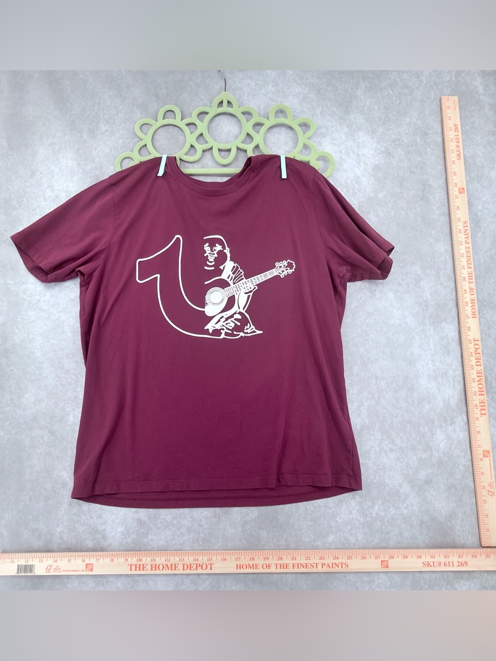 True Religion Maroon Tee with White Guitar Logo men’s XL